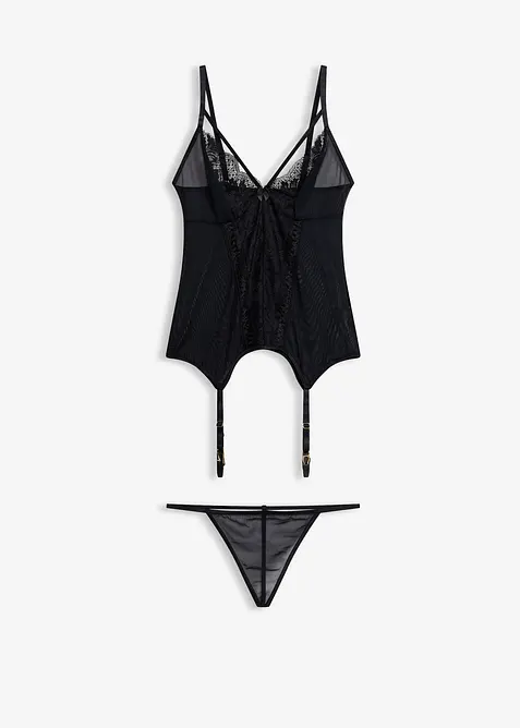 Korsett med strømpeholdere og stringtruse (2-delt sett), bonprix