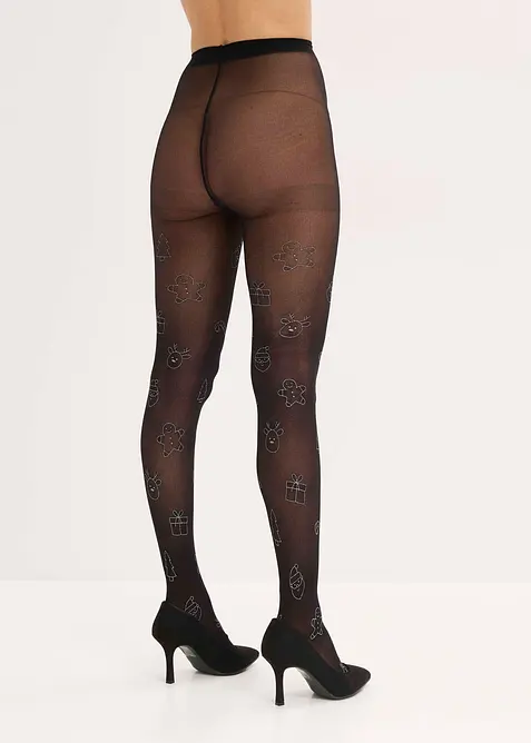Strømpebukse med glitterprint i jule-look, bonprix