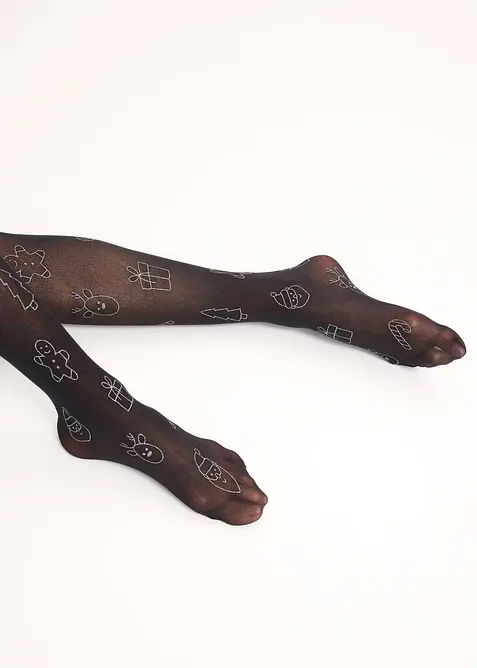 Strømpebukse med glitterprint i jule-look, bonprix