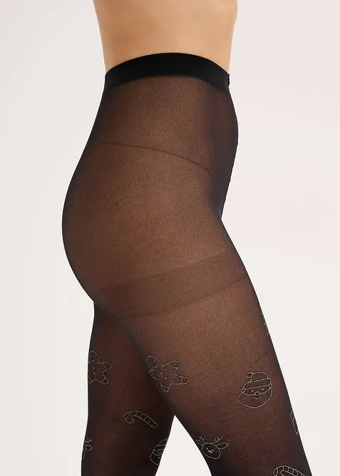 Str&oslash;mpebukse med glitterprint i jule-look, bonprix