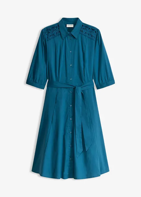 Skjortekjole med blonder og knytebelte, bonprix