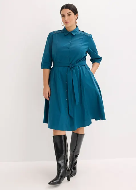 Skjortekjole med blonder og knytebelte, bonprix