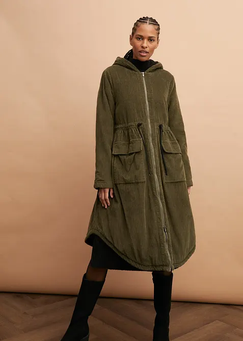Cord-k&aring;pe med hette med teddy-fleece, i ren bomull, bonprix