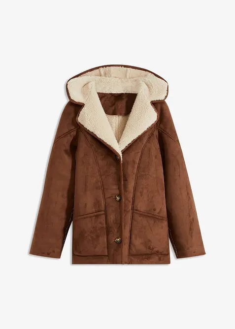 Shearling-jakke med hette, bonprix