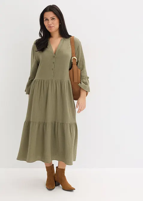 Maxikjole i myk musselin, bonprix