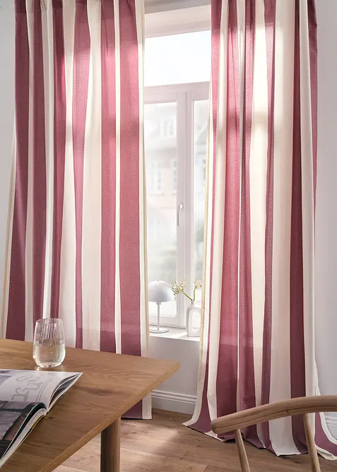 Gardin med stripem&oslash;nster og resirkulert polyester (1-pack), bonprix