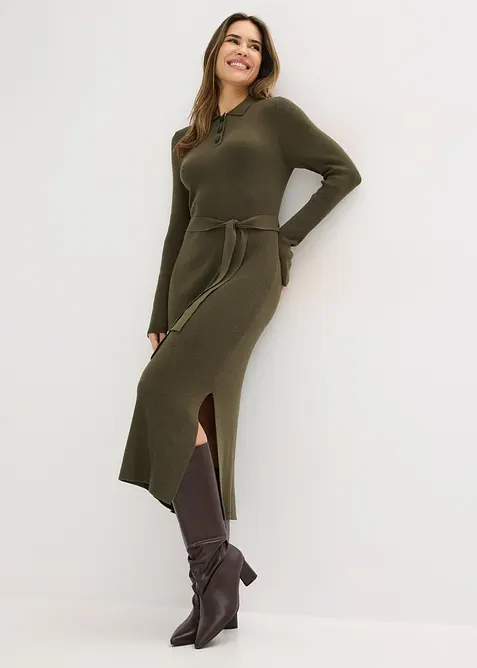 Ribbestrikket kjole i viskosemiks, bonprix