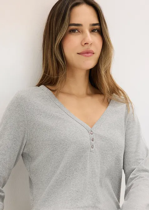 Nattkjole i ribbemateriale med knappestolpe, bonprix