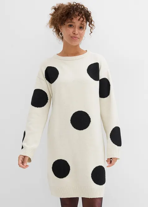 Oversized strikkekjole med prikker, bonprix
