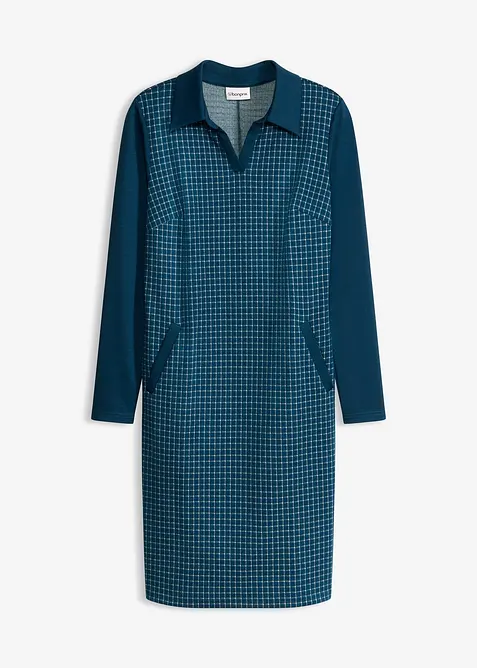 Kjole i jacquardvevd materiale med krage i kontrast, bonprix