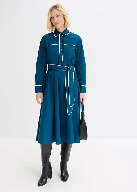 Skjortekjole av bomullspopelin med strykefri utrusting, bonprix