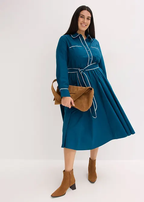 Skjortekjole av bomullspopelin med strykefri utrusting, bonprix