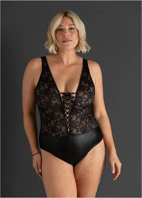 Body ouvert med wetlook, bonprix