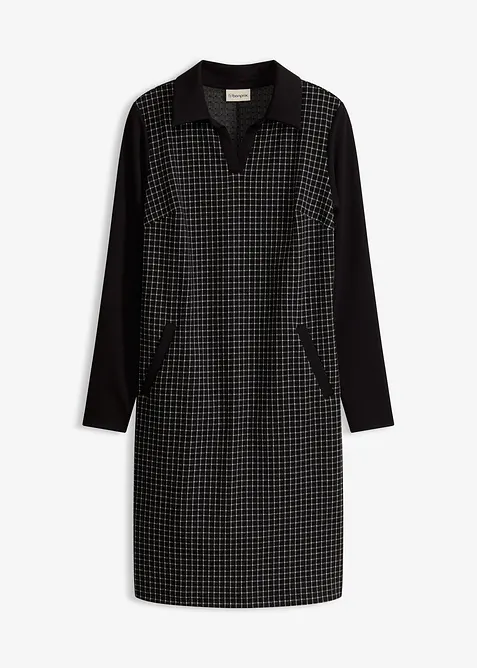 Kjole i jacquardvevd materiale med krage i kontrast, bonprix