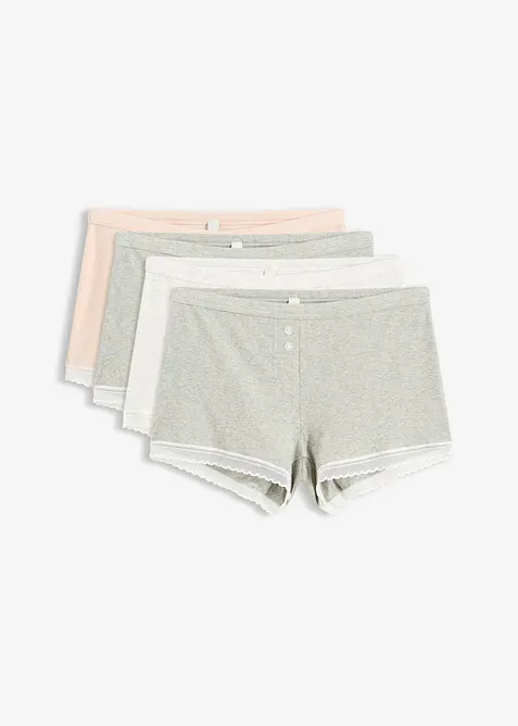 Dameboxer i ribbet materiale med blonde (4-pack), bonprix