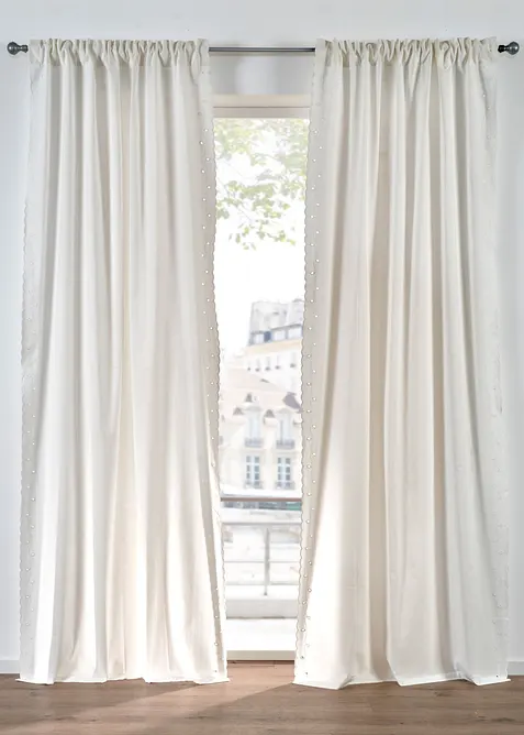 Gardin i &oslash;kologisk bomull med brodert kant (1-pack), bonprix