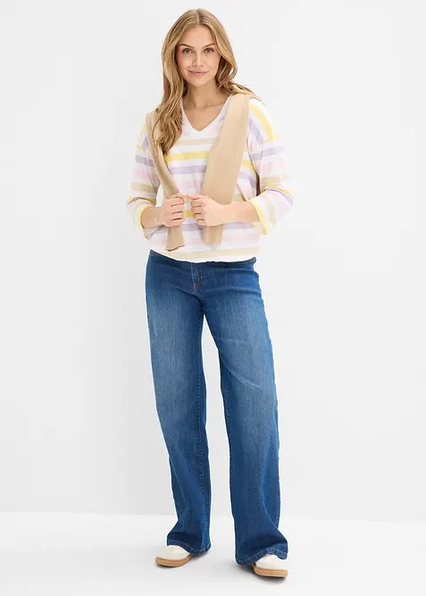 Topp i &oslash;kologisk bomullsslub, 3/4-lange ermer, bonprix