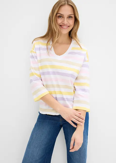 Topp i &oslash;kologisk bomullsslub, 3/4-lange ermer, bonprix