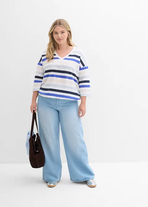 Topp i &oslash;kologisk bomullsslub, 3/4-lange ermer, bonprix