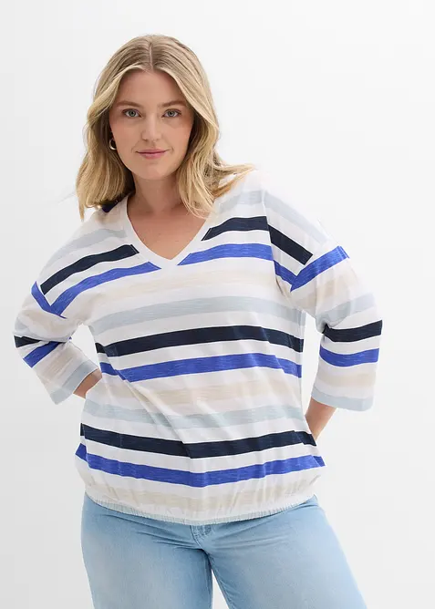 Topp i &oslash;kologisk bomullsslub, 3/4-lange ermer, bonprix