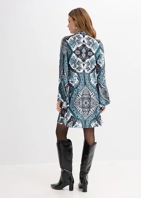 Jerseykjole med st&aring;krage og volangermer, bonprix