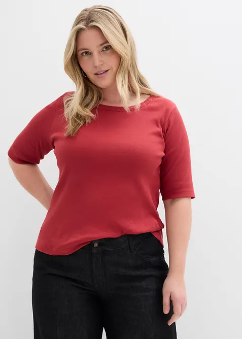 Ribbestrikket topp med &oslash;kologisk bomull (2-pack), bonprix