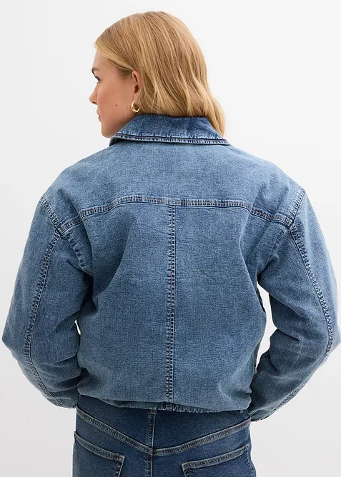 Varmt vattert jakke i denim med boblekant, bonprix