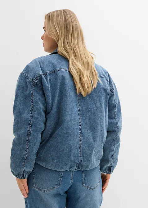 Varmt vattert jakke i denim med boblekant, bonprix