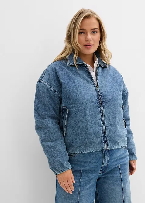 Varmt vattert jakke i denim med boblekant, bonprix