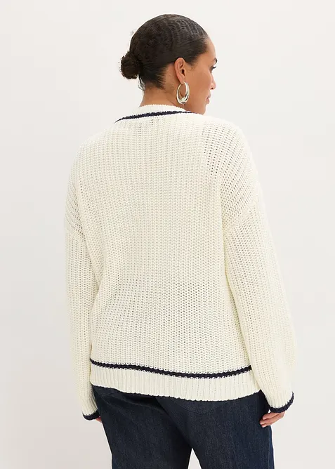 Grovstrikket cardigan i bomullsmiks, bonprix