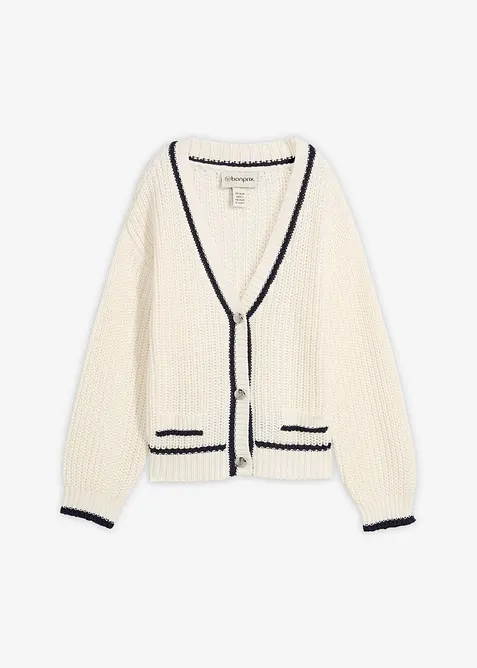 Grovstrikket cardigan i bomullsmiks, bonprix