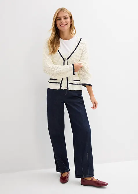 Grovstrikket cardigan i bomullsmiks, bonprix