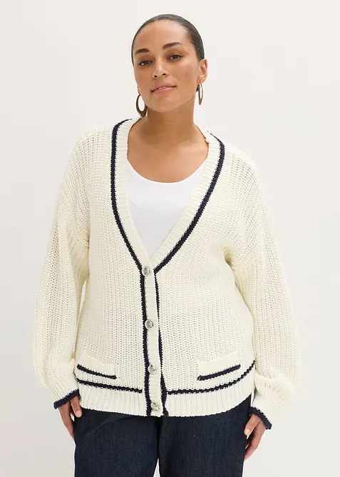 Grovstrikket cardigan i bomullsmiks, bonprix