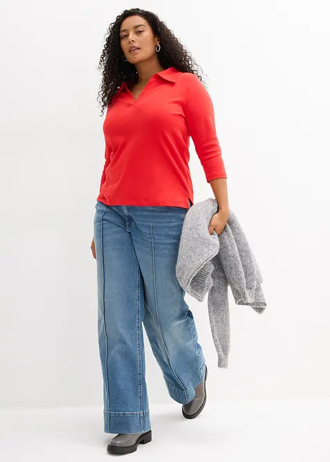 Topp med krage i 100% &oslash;kologisk bomull, bonprix