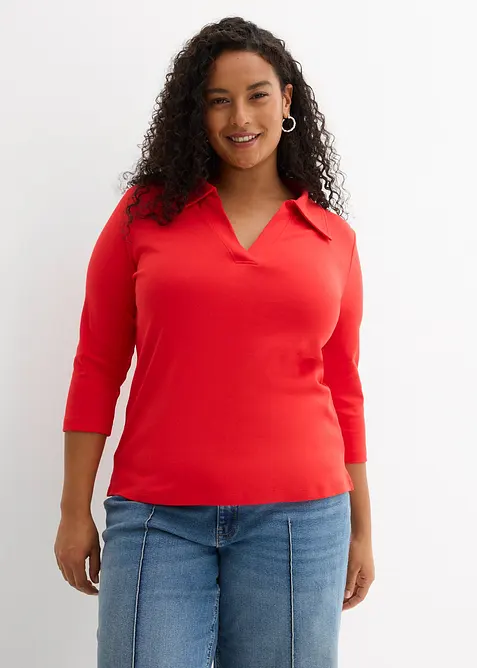 Topp med krage i 100% &oslash;kologisk bomull, bonprix