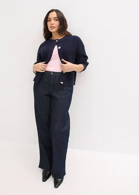 Grovstrikket cardigan med hamrede knapper, bonprix