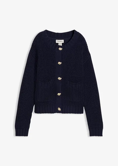 Grovstrikket cardigan med hamrede knapper, bonprix