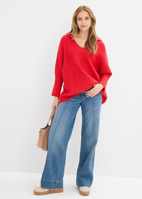 Oversized genser med krage, bonprix