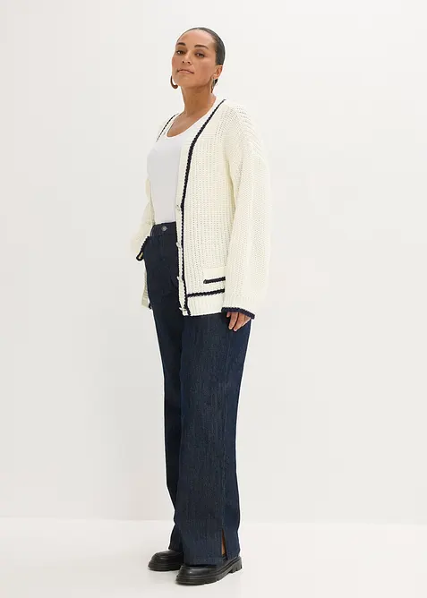 Grovstrikket cardigan i bomullsmiks, bonprix