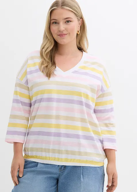 Topp i &oslash;kologisk bomullsslub, 3/4-lange ermer, bonprix