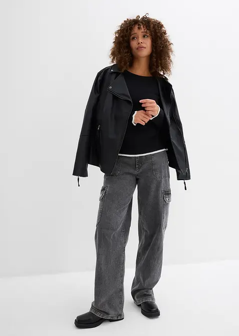 Strikket genser med kontrastfarge p&aring; kantene, bonprix