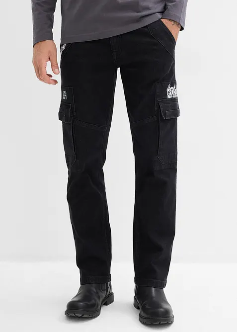 Relaxed fit-cargojeans med stretch og komfortlinning, Straight, bonprix