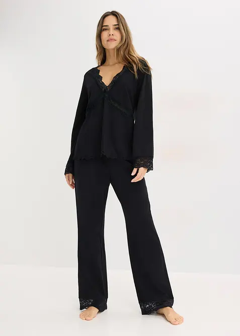 Pyjamas med blondebesetning, bonprix