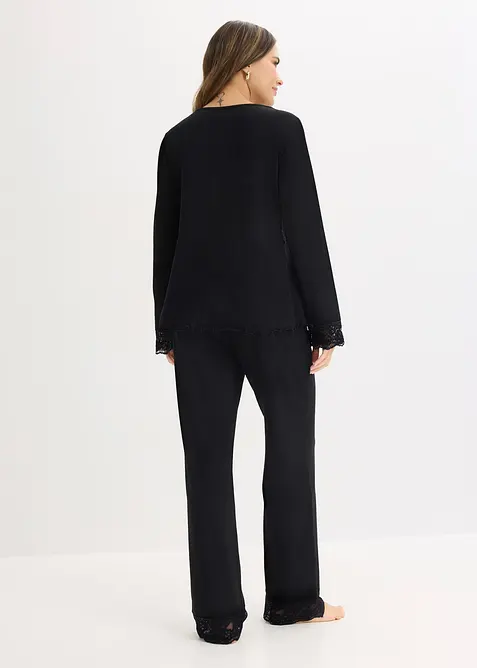 Pyjamas med blondebesetning, bonprix