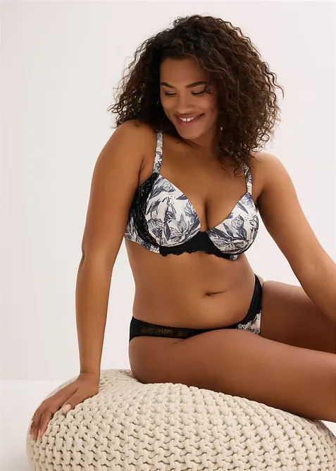 Padded-BH med m&oslash;nstret sateng, bonprix