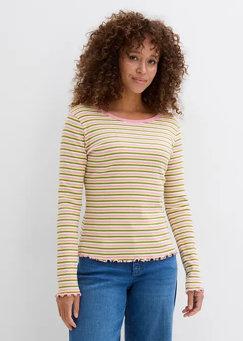 Stripet ribbet topp av &oslash;kologisk bomull, bonprix