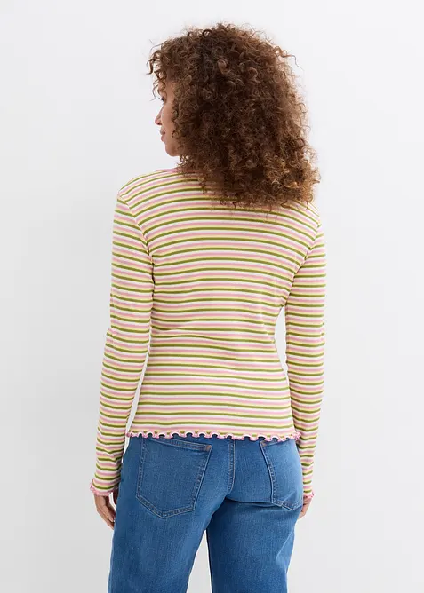 Stripet ribbet topp av &oslash;kologisk bomull, bonprix