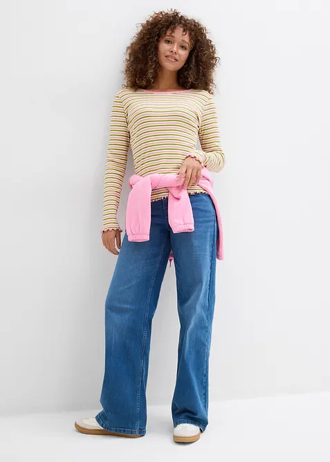 Stripet ribbet topp av &oslash;kologisk bomull, bonprix