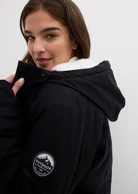 Funksjonsparkas med hette og teddyfleece, vanntett, bonprix