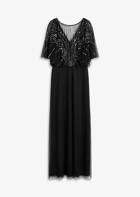 Maxikjole i lett tyll med paljettbroderi, bonprix